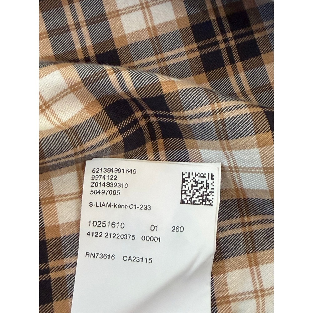 HUGO BOSS Regular‎ Fit Stretch Plaid Shirt XS Beige Black Long Sleeve - Picture 7 of 8